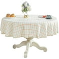 thumbnail image 1 of Heavy Weight Cotton Linen Tablecloth Lace Plaid Round Table Cloth for Kitchen Dining Room Tabletop Decoration, 70" - Round, Ivory, 1 of 6