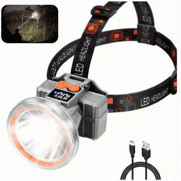 YTAKY Headlamp, 100000 Lumen, 3000mAH Rechargeable Headlamp, Waterproof Head Lights for Forehead, 3 Modes, Head Light for Camping Hiking Fishing