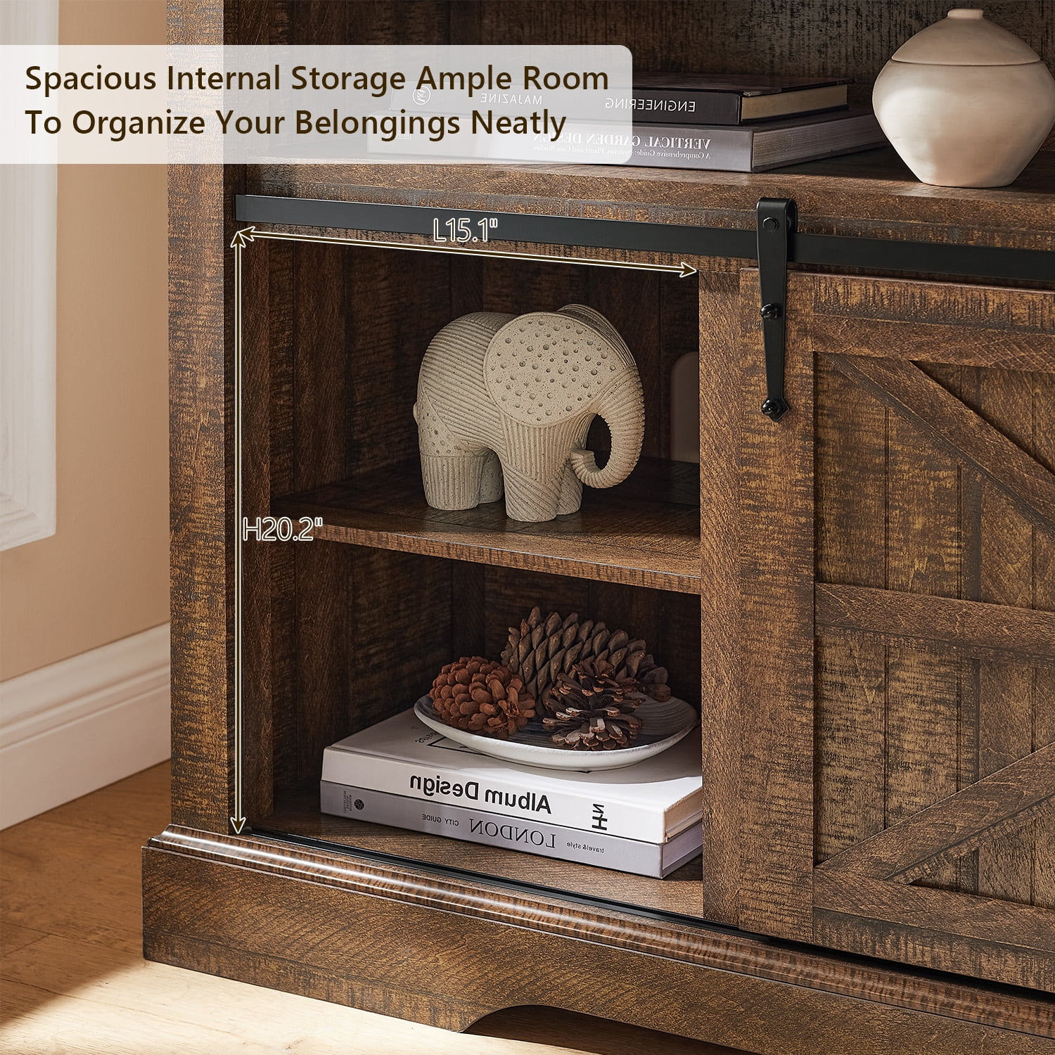 KeyWhat Farmhouse Fireplace TV Stand for TVs up to 70", 24" Electric Fireplace & Barn Door