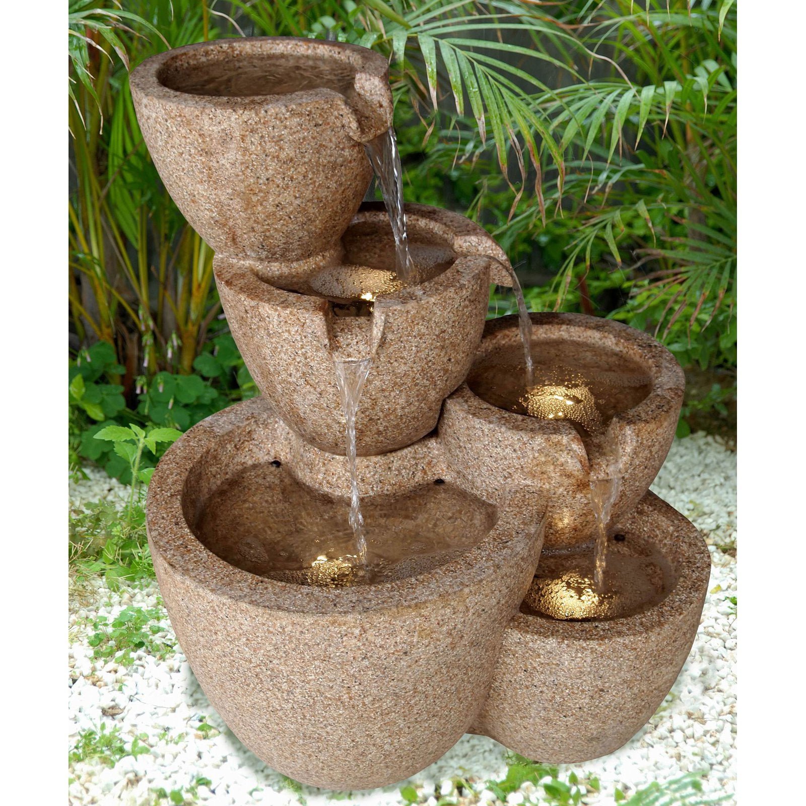Jeco Multi Pots Sandstone Outdoor / Indoor Water Outdoor Fountain with