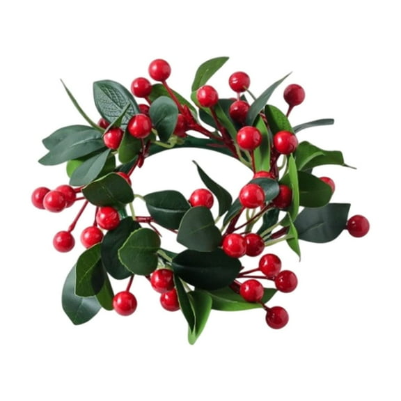 SLYNSHome Christmas Candle Rings Decorations,Small Wreaths Mini Red Berries Christmas Kitchen Cabinet for Front Door Table Centerpieces Decor