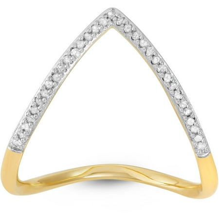 Diamond Accent Yellow Gold over Sterling Silver Chevron Ring, Size 7