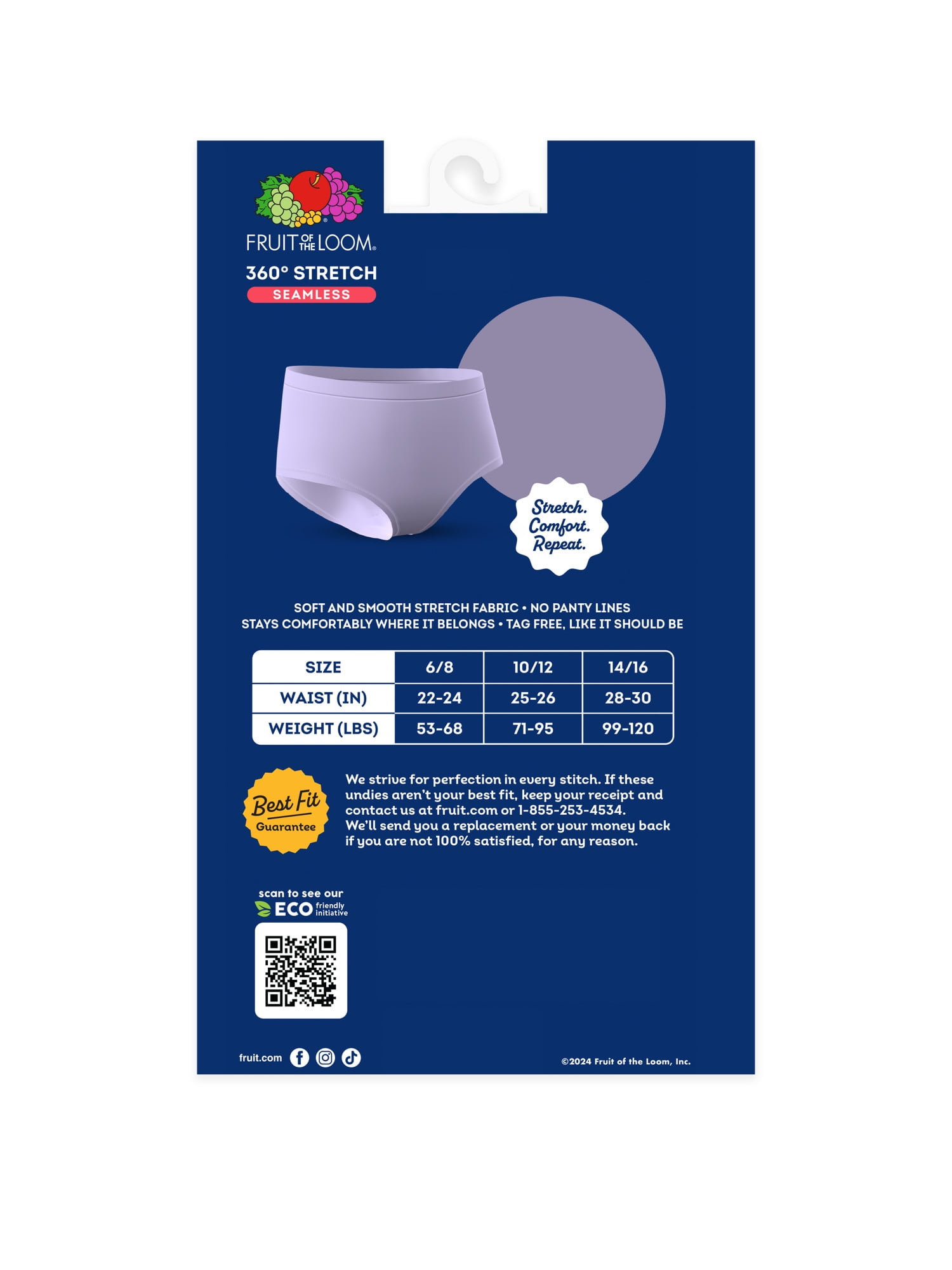 Fruit of the Loom Girls' Seamless Brief Underwear, 5-Pack, Flexible Sizes 6-16