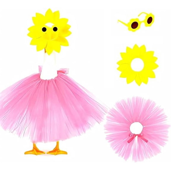 Sunflower Porch Goose Outfits, Summer Goose Outfit Set, Pink Tulle Skirt Costume Garden Goose Outfit Skirt and Glasses for 23 Inch High Garden Statue Patio Yard Decor