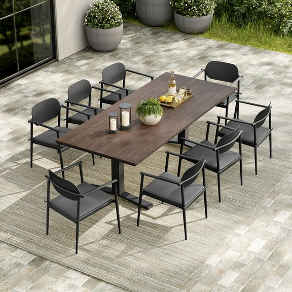 Modway Aeris 9-Piece Outdoor Patio Aluminum Dining Set in Charcoal