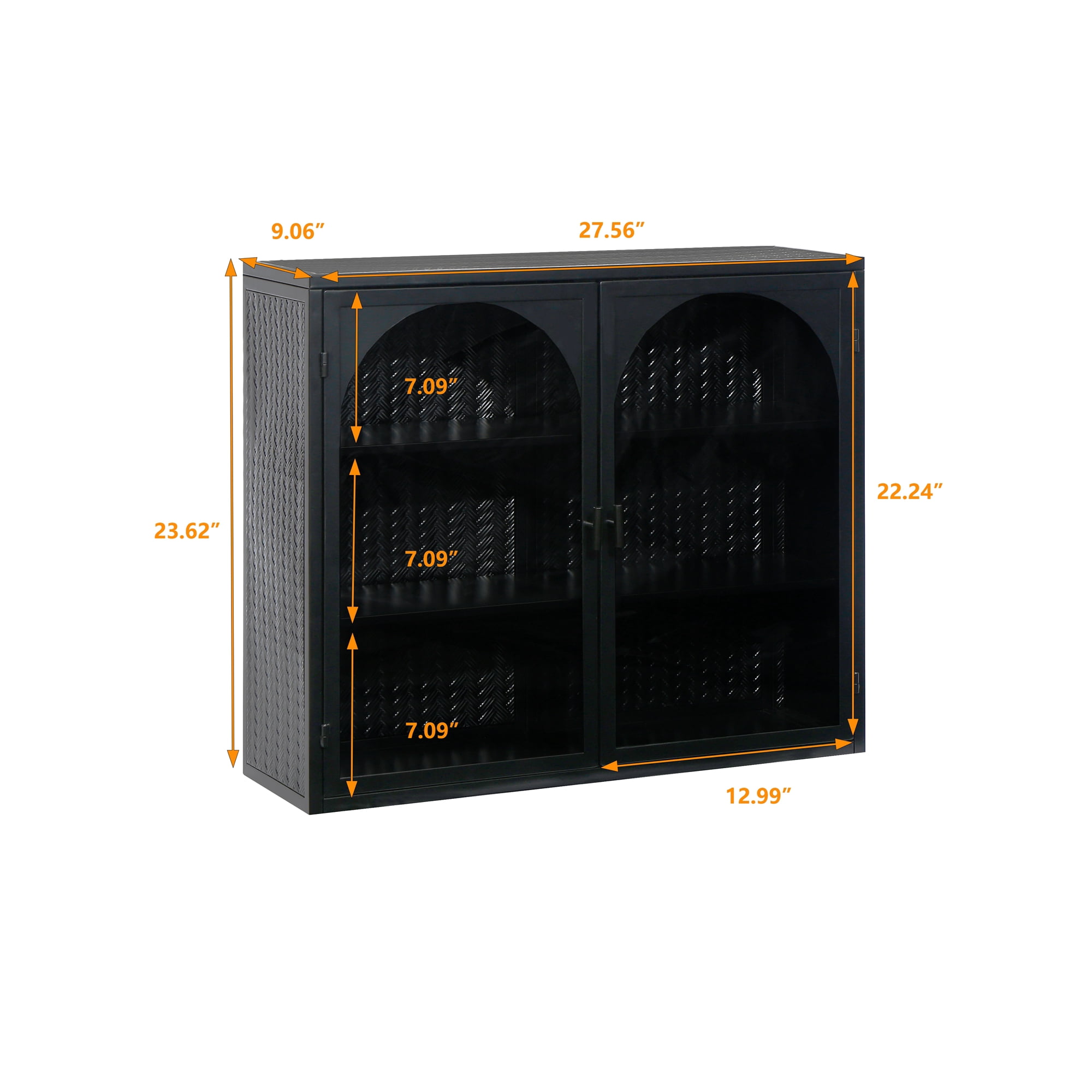 27.56"Wall Cabinet with Tempered Glass Doors, Bathroom Wall Storage Cabinet with Detachable Shelves for Office, Dining, Living Room, Kitchen and Bathroom,Black