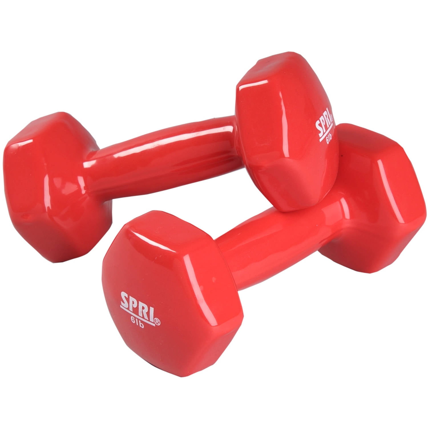 SPRI Deluxe Vinyl Dumbbells, 6 lb Pair, Red