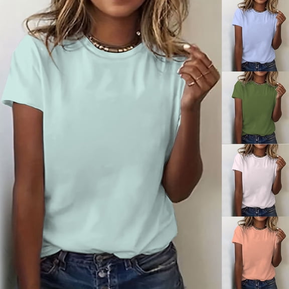 SXCXLSA Women's Classic Crewneck TShirt, Short Sleeve Casual Summer Tee