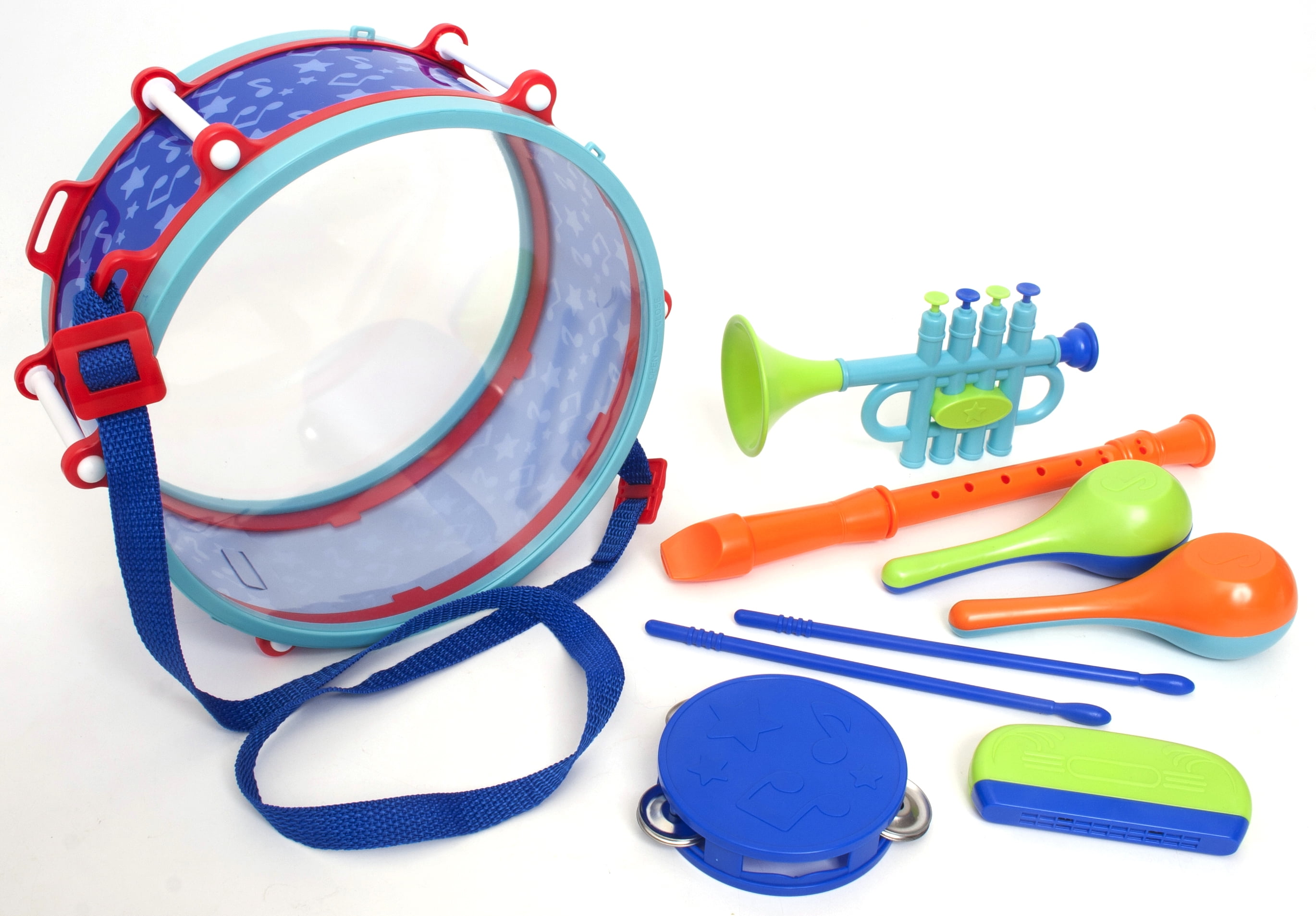 Kid Connection Preschool Pretend Musical Instrument Set - Includes Drum Set, Trumpet, Harmonica, Maracas, Flute, Tambourine, 9 Pieces  Great for Preschoolers and Young Children!