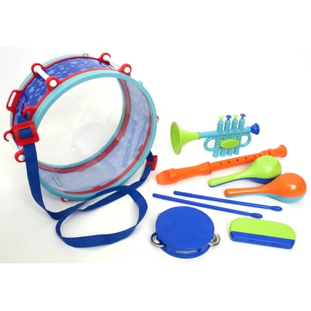 Kid Connection Preschool Pretend Musical Instrument Set - Includes Drum Set, Trumpet, Harmonica, Maracas, Flute, Tambourine, 9 Pieces – Great for Preschoolers and Young Children!