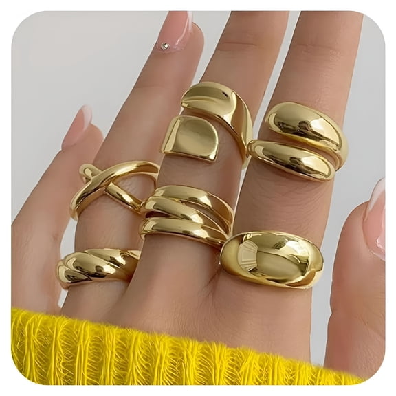DESIGNICE Chunky Gold Rings for Women Non Tarnish, 18K Gold Plated Stackable Thumb Ring, Statement Women Rings Set