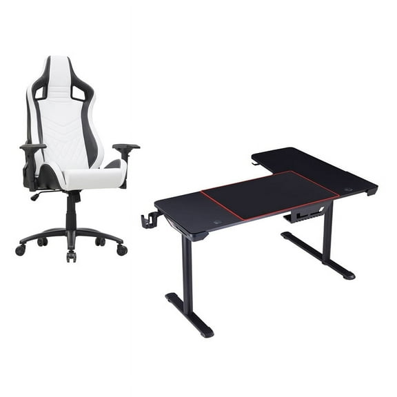 Furniture of America Valay 2-Piece Metal Gaming Desk and White Gaming Chair Set