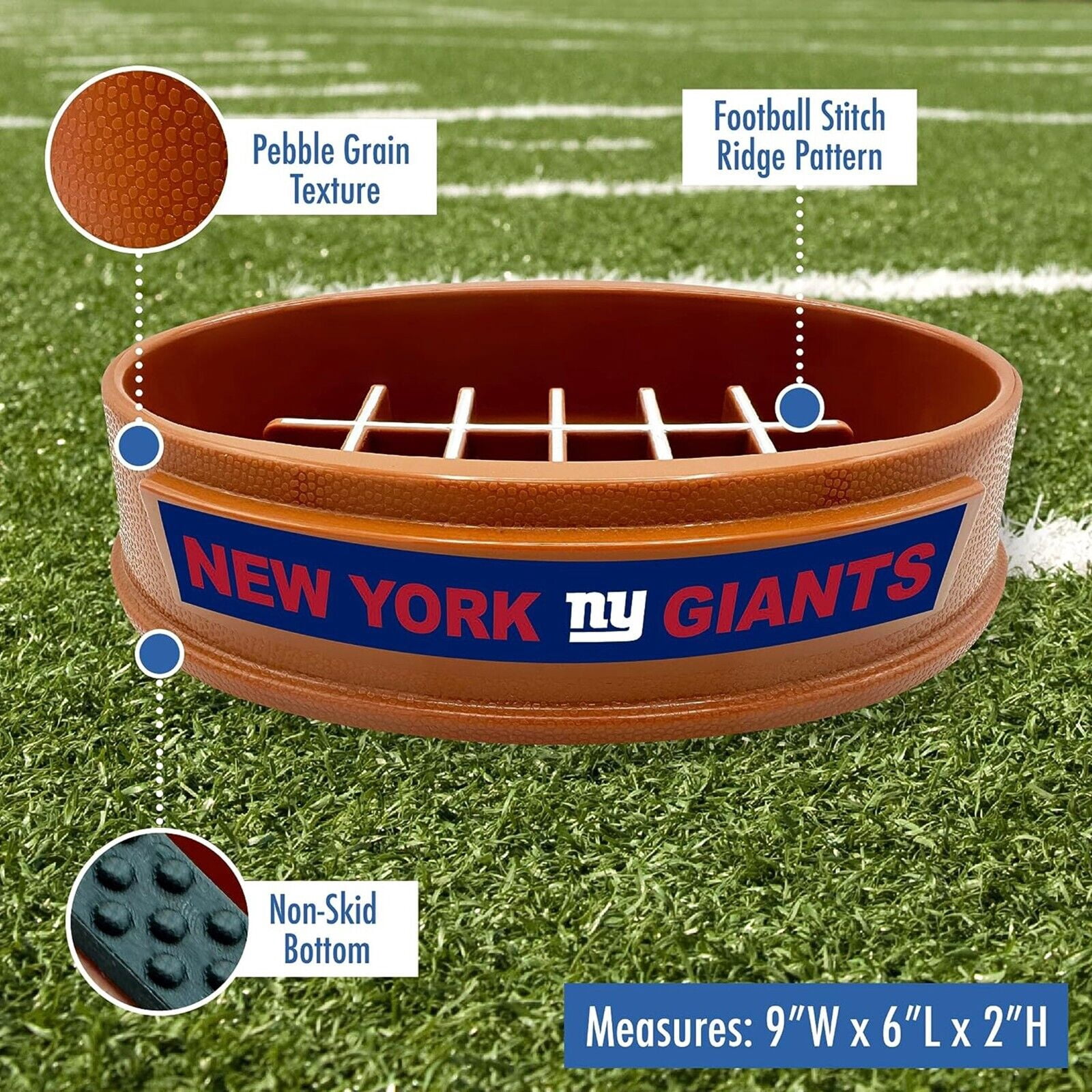 Pets First NFL New York Giants Super-Bowl Slow Feeder Bowl for Dogs and Cats, Football Design for Healthy Digestion, Non-Slip, for Large & Small Pet