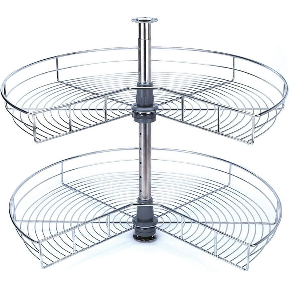 Silverline 32" Cabinet Kidney Shape Wire Chrome Double Rack Kitchen Lazy Susan Turntable 2 Shelf Set
