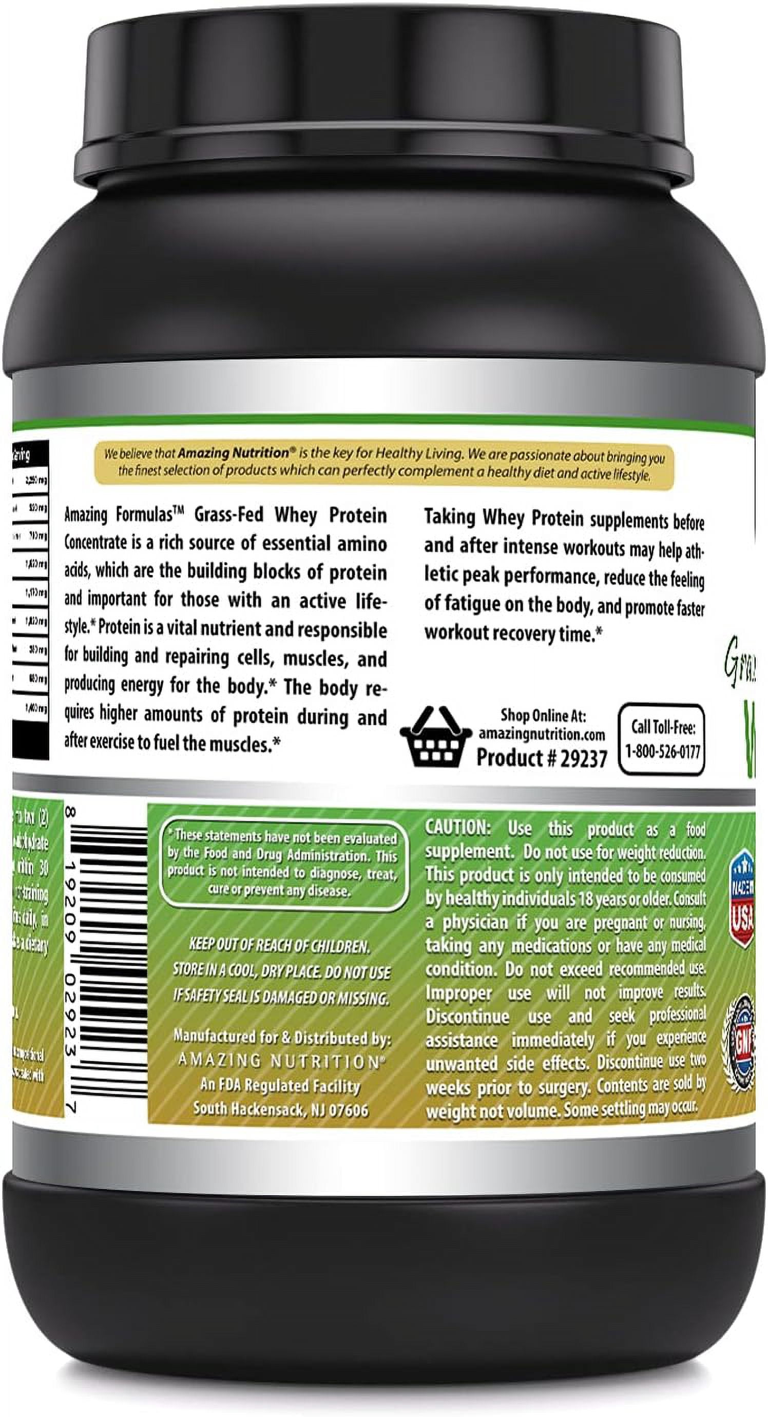 Amazing Formulas Grass-Fed Whey Protein 2Lbs Supplement | Vanilla Flavor | 24 Serving Per Unit | 25 Gram Protein per Serving | Made in USA