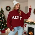 thumbnail image 6 of vigerkar Women Merry Sweaters Turtleneck Long Sleeve Letter Embroidery Loose Knitted Pullover Merry Christmas Sweater (Wine, L), 6 of 9