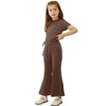 thumbnail image 3 of Girls 2 Piece Outfits Kids Short Sleeve Ruched T-Shirts and Flare Pants Set Summer Casual Clothing Sets, 3 of 6