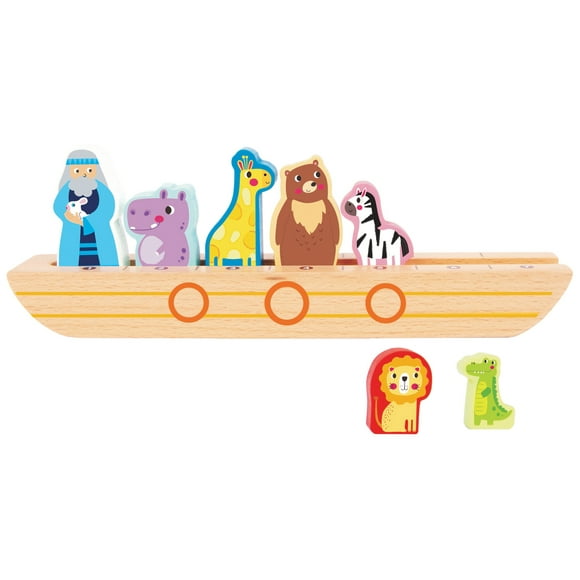 TOOKYLAND Aboard Noah's Ark Toy - 9pcs Matching Game, Wooden Sorting Puzzle with Ark, Figurines and Booklet, for Toddlers 3 Year Old +