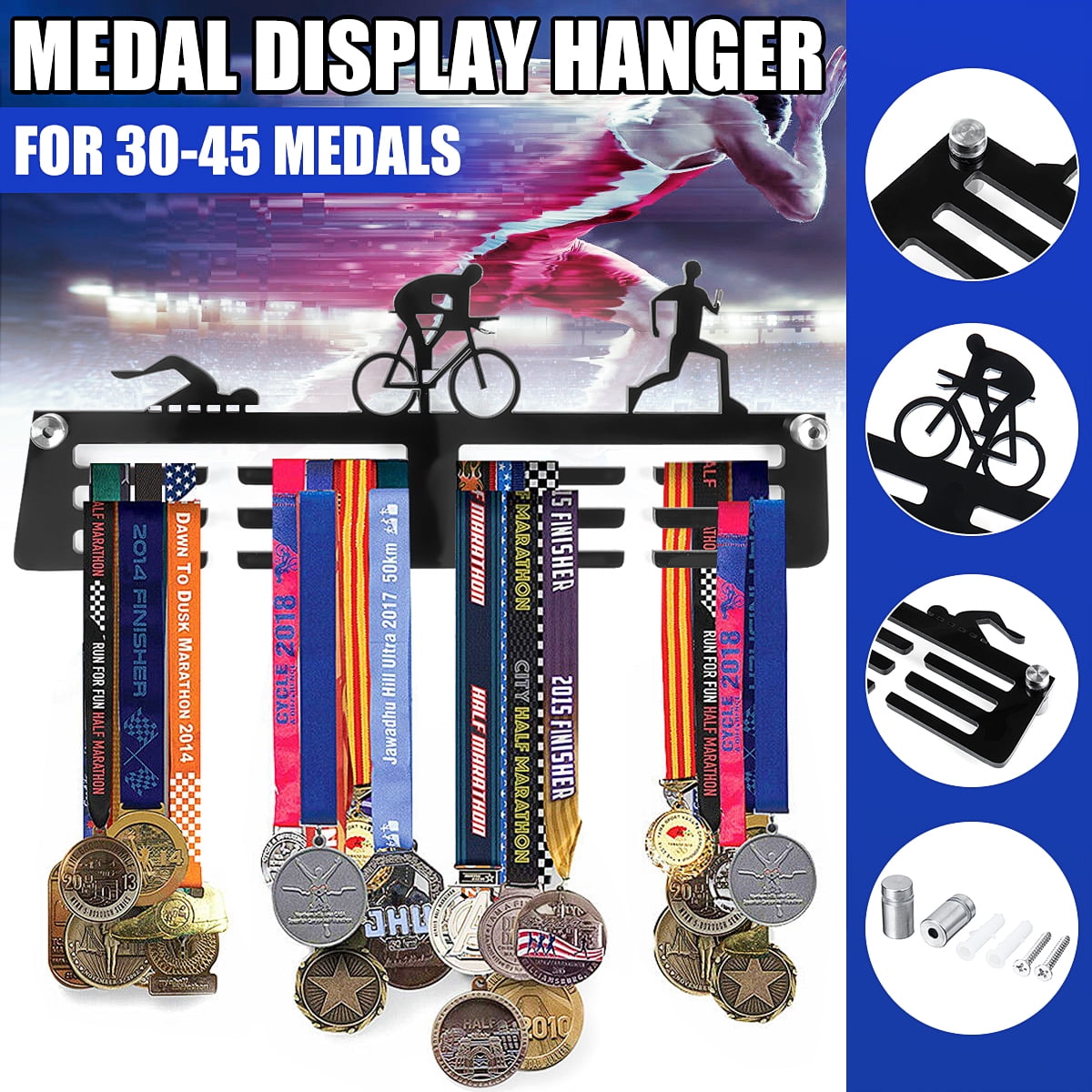 Personalised Acrylic Medal Hanger Holder Display Rack 3-Tier Miles of Memories 
