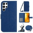 thumbnail image 1 of for Samsung Galaxy S23 Ultra Case with Adjustable Crossbody Strap, Wallet Case Flip Case PU Leather Embossed Flowers Folio Magnetic Kickstand Cover Card Slots for Samsung Galaxy S23 Ultra, Darkblue, 1 of 11