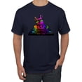 thumbnail image 1 of Neon Retro Rainbow DJ MC Hip Hop Cat | Mens Cat Lover Graphic T-Shirt, Navy, 3XL, 1 of 4