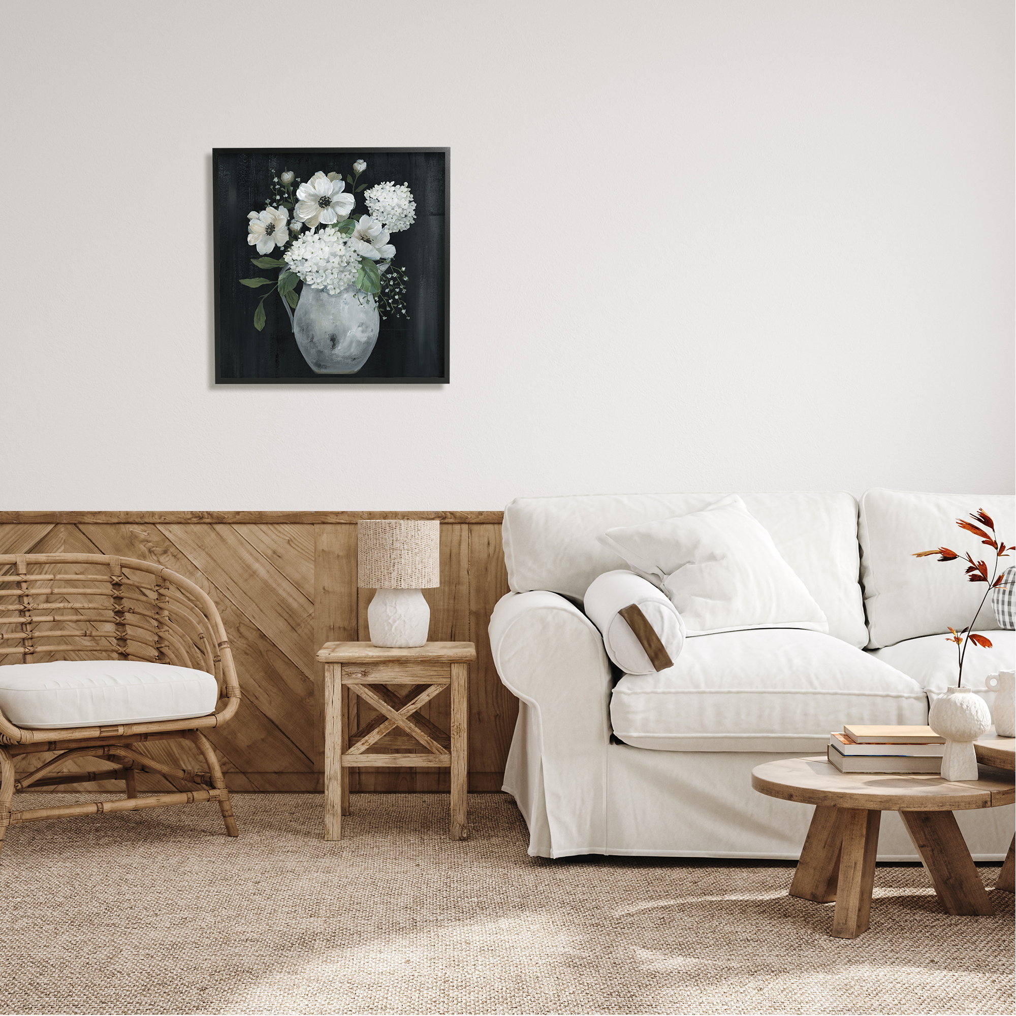 Stupell Industries Classic Flower Arrangement White Varied Hanging Petals Painting Black Framed Art Print Wall Art, Design by Nan
