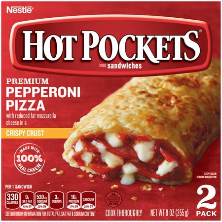 HOT POCKETS Pepperoni Pizza Frozen Sandwiches 2 ct. Box | Frozen Food With Mozzarella Cheese 9 oz.