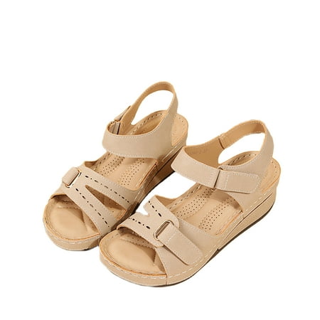 

LoyisViDion Womens Sandals Clearance Summer Ladies Slippers Casual Women S Shoes Lightweight Platform Wedges Sandals Rollback Beige 8.5