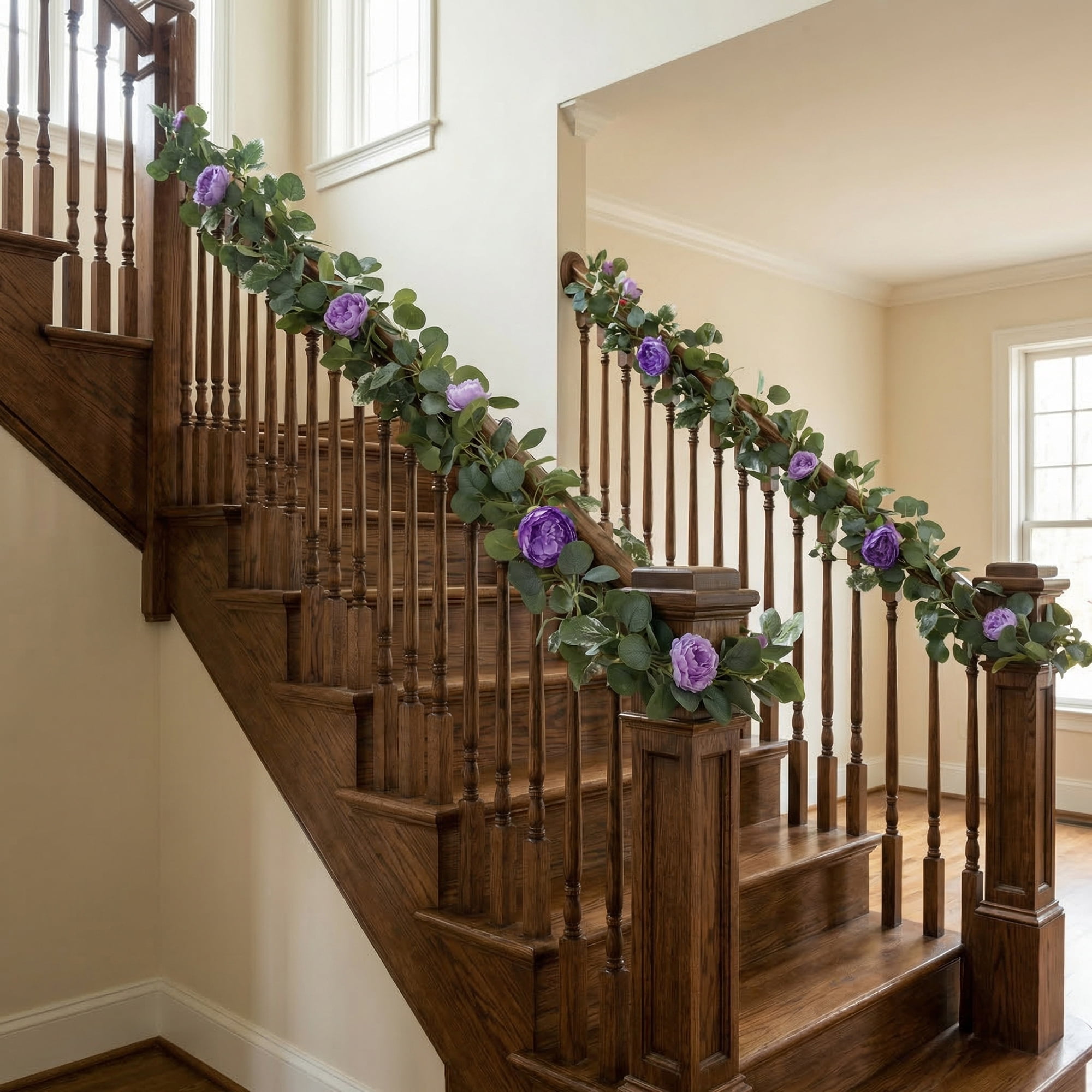 Unique Bargains 4Pcs Artificial Eucalyptus Garland Faux Flower Vine Champagne Purple 71in