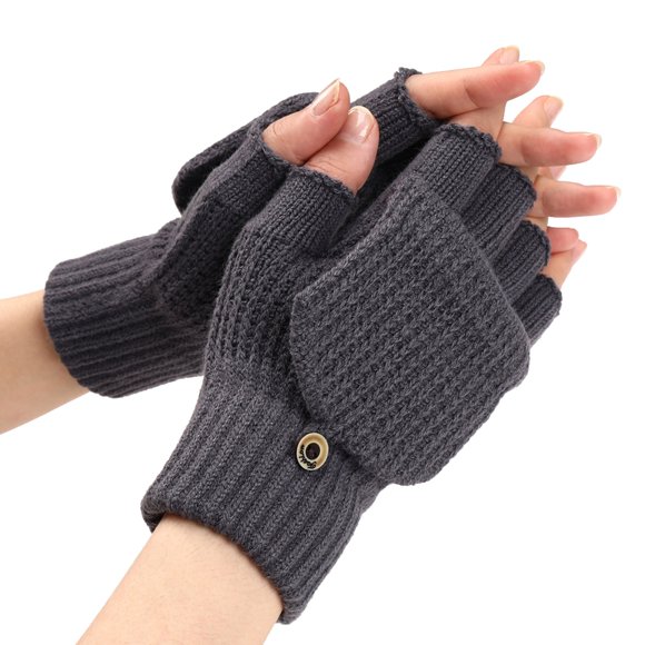 Winter Knit Convertible Fingerless Gloves Wool Gloves Thermal Gloves Unisex