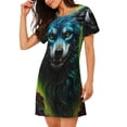 thumbnail image 2 of Uemuo Fluorescent Wolf Pattern Women’s Nightdress – Casual Sleep Shirt, Soft Relaxed Fit Short-Sleeved Cotton Sleepwear for Home, Bedtime, and Lounging, 2 of 6