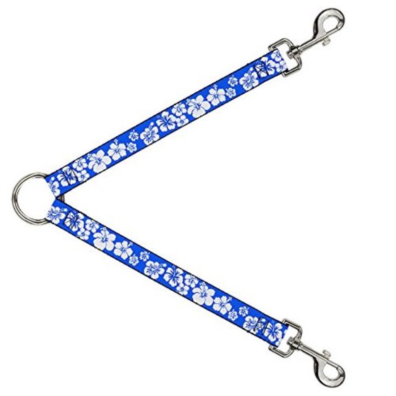 Buckle Down Dog Leash Splitter Hibiscus Blue White 1 Foot Long 1 Inch Wide