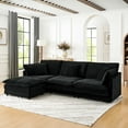 thumbnail image 2 of L-shaped Convertible With , 4 Seater In Black Towel Fabric Sectional For Living Room, 2 of 6