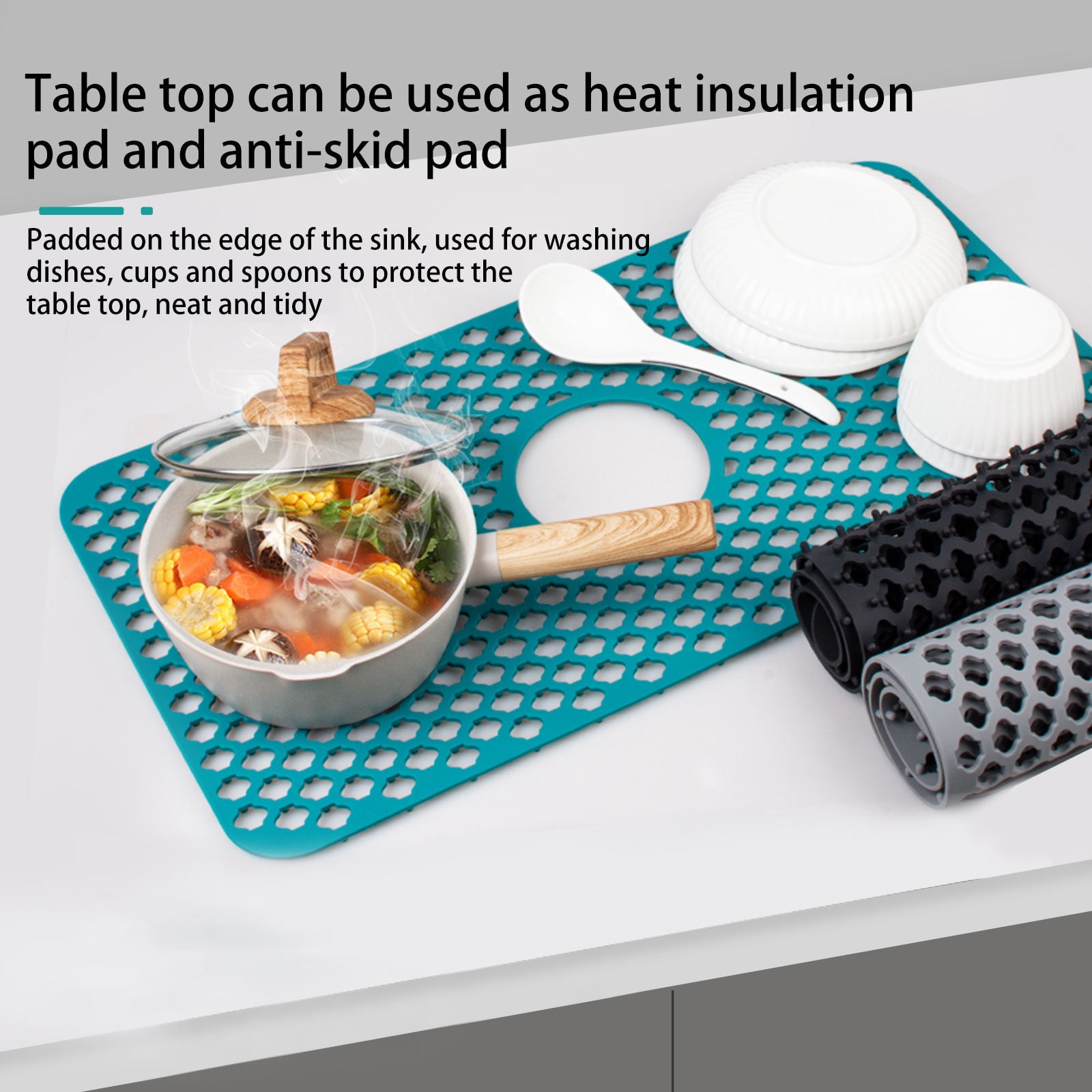 Silicone Kitchen Sink Mats with Hole Folding Heat Resistant Sink Grid  Accessory Non-slip Protector for