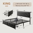 thumbnail image 2 of Honfach King Bed Frame with Storage Drawers, PU Leather Upholstered Platform Bed Frame with Charging Station, No Box Spring Needed, Heavy-Duty Metal Slats Support, Noise-Free, Easy Assembly, Black, 2 of 7