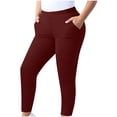 thumbnail image 7 of Women's Plus Size Leggings with Pockets Slim Fit Elastic Waisted Stretch Yoga Trouser Casual Active Long Pants (L, Wine), 7 of 7