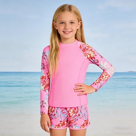jiaxiM Girls Long Sleeve Swimsuit Rash Guard Swimsuits 2 Piece Bathing Suit UPF 50+ Summer Swimwear