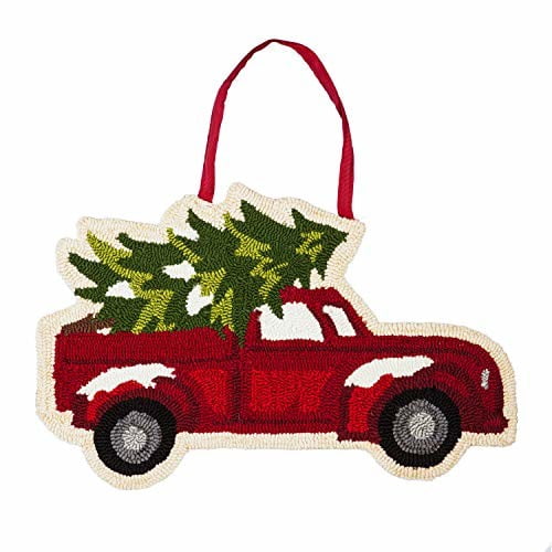 Evergreen Flag Beautiful Christmas Tree Truck Hooked Hanging Door Décor