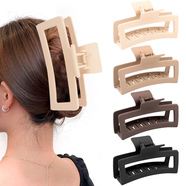 2025 pinzas de garra extra grandes de 5 pulgadas para cabello grueso y largo, paquete de 4 pinzas de garra extra grandes, pinzas rectangulares antideslizantes mate de gran tamaño
