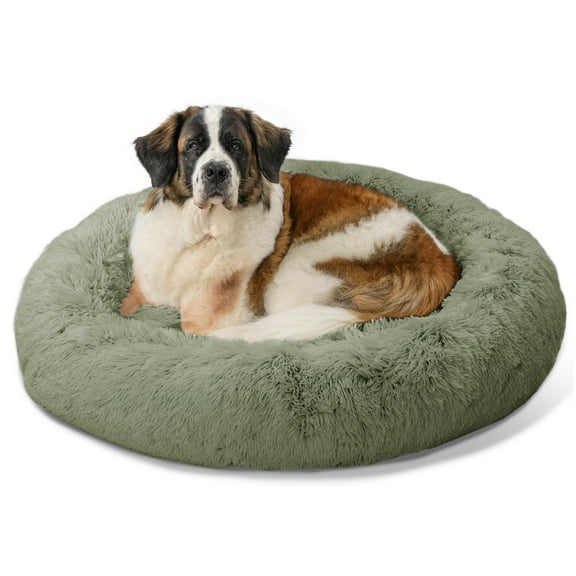 Open Box Best Friends by Sheri Original Calming Donut Dog and Cat Bed, Shag Faux Fur, Sage Green, XL (45in x 45in) - Anxiety Relief for Pets Up to 150 lbs