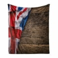 thumbnail image 1 of Union Jack Soft Flannel Fleece Throw Blanket, Flag of United Kingdom on Old Oak Wooden Board English Nation Country Britain, Cozy Plush for Indoor and Outdoor Use, 60" x 80", Multicolor, by Ambesonne, 1 of 6