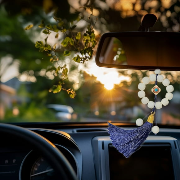 HaoXun Pendentif Voiture en Perles de Jadeite Naturelle pour Hommes et Femmes - Accessoires Élégants Tissés à la Main, Décoration de Chaîne de Téléphone Rétroviseur (Cadeau Intérieur de Voiture)
