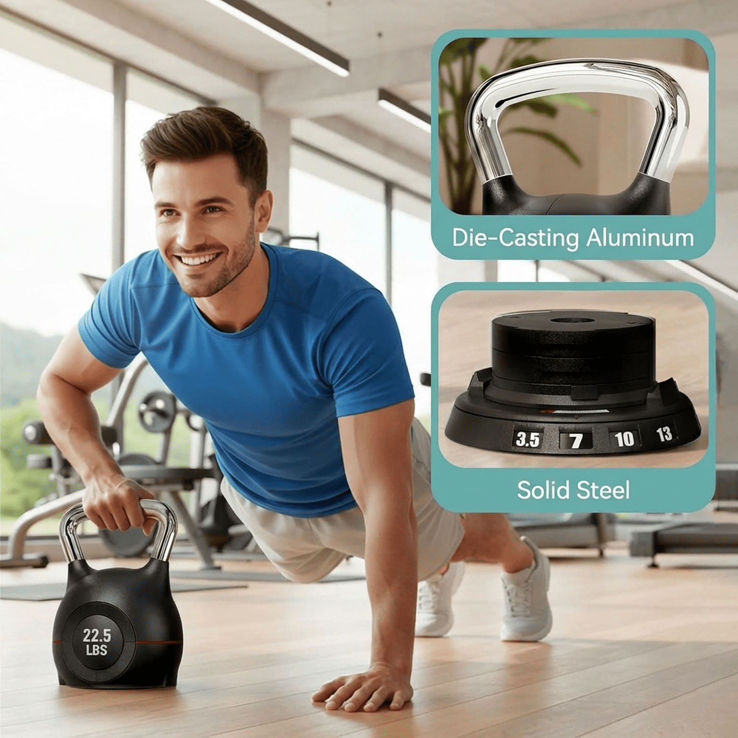 LIFERUN Adjustable Kettlebell Set-7in1 Kettlebells, Choose 22.5 lb or 44 lb, Quick-Change Weight Dial & Safety Lock, Full-Body Workout
