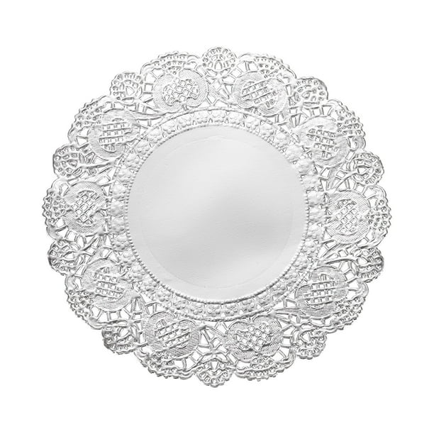 Uxcell 50 Pcs Servilletas de Papel de 4.3 Pulgadas Redondas de Encaje Decorativas, Papeles Desechables para Comidas y Fiestas, Plateado