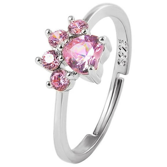 Kiplyki Adjustable Cat Paw Design Ring With Cubic-Zirconia For Cat And Silver