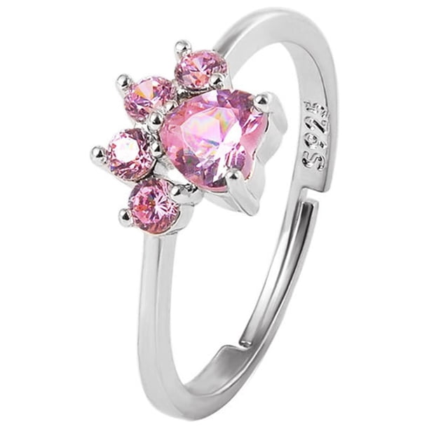 Anillos para mujer, regalos para mujer, diseño de pata con circonitas cúbicas y bola de rompecabezas.