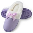 thumbnail image 5 of Women's Soft and Cozy Ribbon Bow Plush Slippers With No-Slip Rubber Sole For Indoor, Outdoor, Spa Use (Purple), 5 of 7