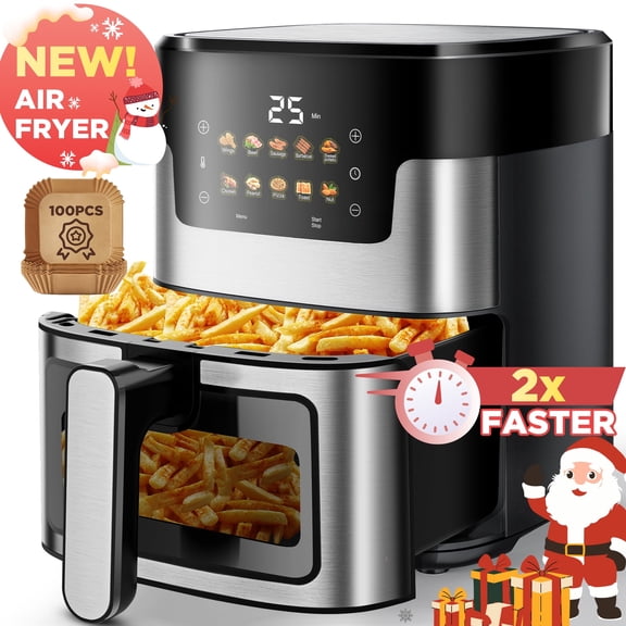 Air Fryer Oven 10 Preset Cookings, Portable Air Fryer w/ Large 7.5 QT, Touch Screen, Dishwasher-Safe W/100 Pcs Liners