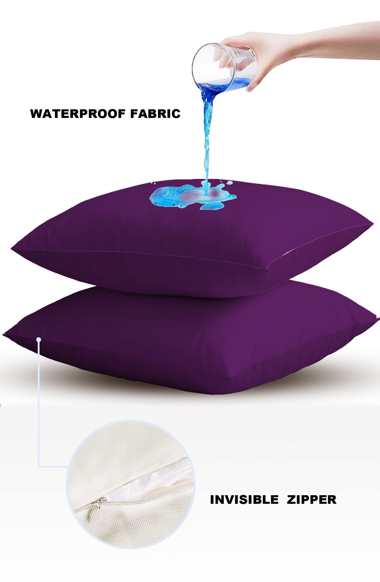 Outdoor Waterproof Throw Pillow Covers Set of 2 Solid Purple Color Decorative Pillowcases Square Outdoor Pillows Cushion Case 16x16 Inch Purple Patio Pillows for Couch Sofa Bed Garden