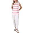 thumbnail image 2 of INSPIRE CHIC Crochet Tank Top for Women's Stripe Sleeveless Summer Hollow Out Vacation Casual Vest S Pink White, 2 of 6
